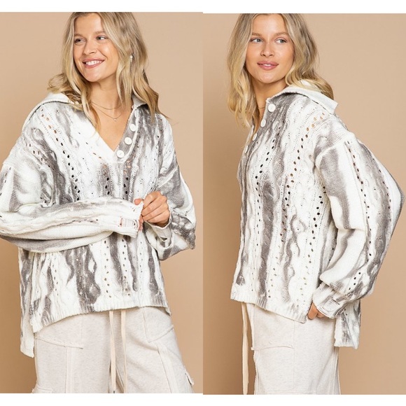 🌪POL HAND DIP DYED GREY MULTI SWEATER - Picture 6 of 9